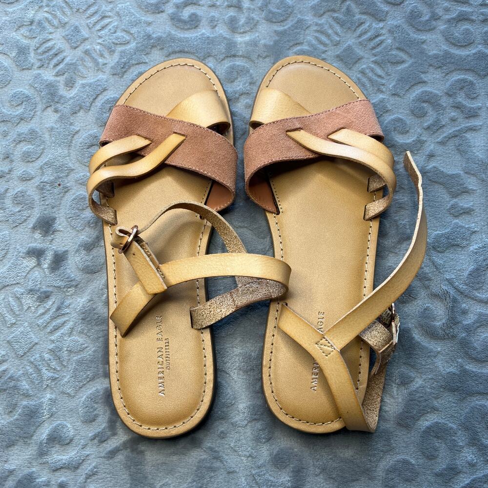 American Eagle Beige Brown Strappy Sandals 7